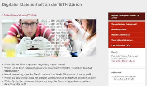 Screenshot Microsite „Digitaler Datenerhalt an der ETH Zürich“ im Wissensportal der ETH-Bibliothek