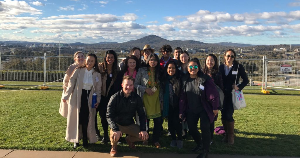 A few of the student delegates on top of Parliament House