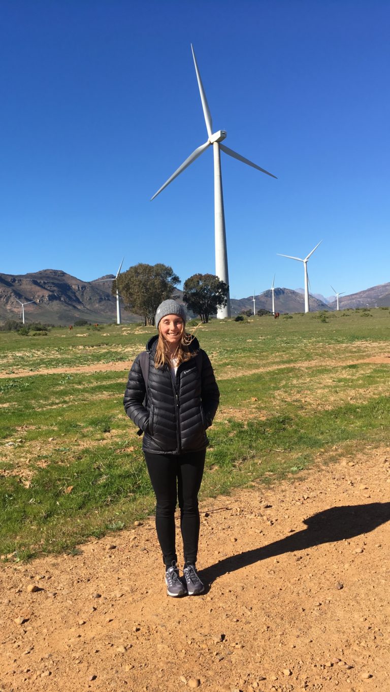 Andrea at the Gouda Wind Farm, one of the largest wind-farms in Southern Africa with 138 MW nameplate capacity.