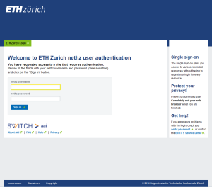 ETH Zürich Login Seite