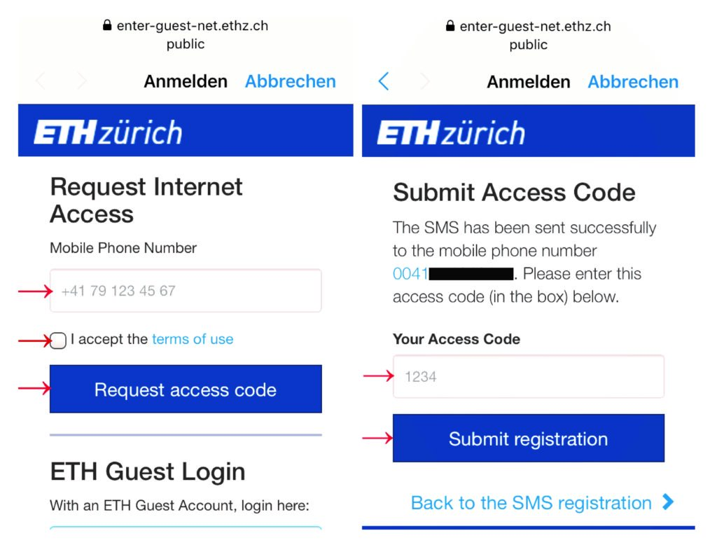 Die Anmeldung für das Gäste Wi-Fi erfolgt per SMS-Registration.