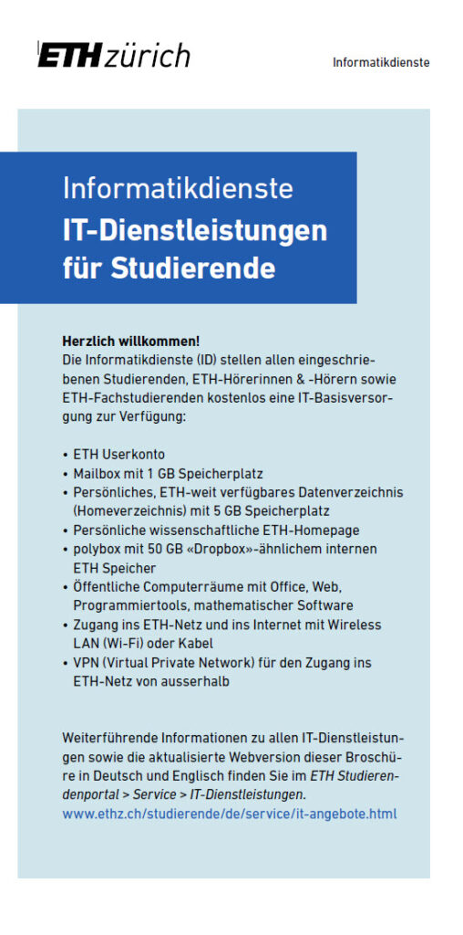 Übersichts-Broschüre «IT-Dienstleistungen für Studierende»